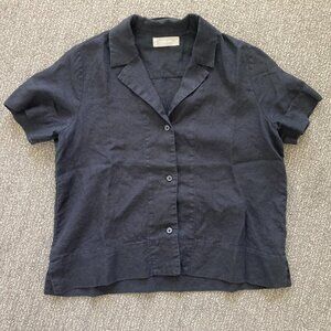 Everlane Womens Black Linen Short Sleeve Button-Up Shirt Size 4